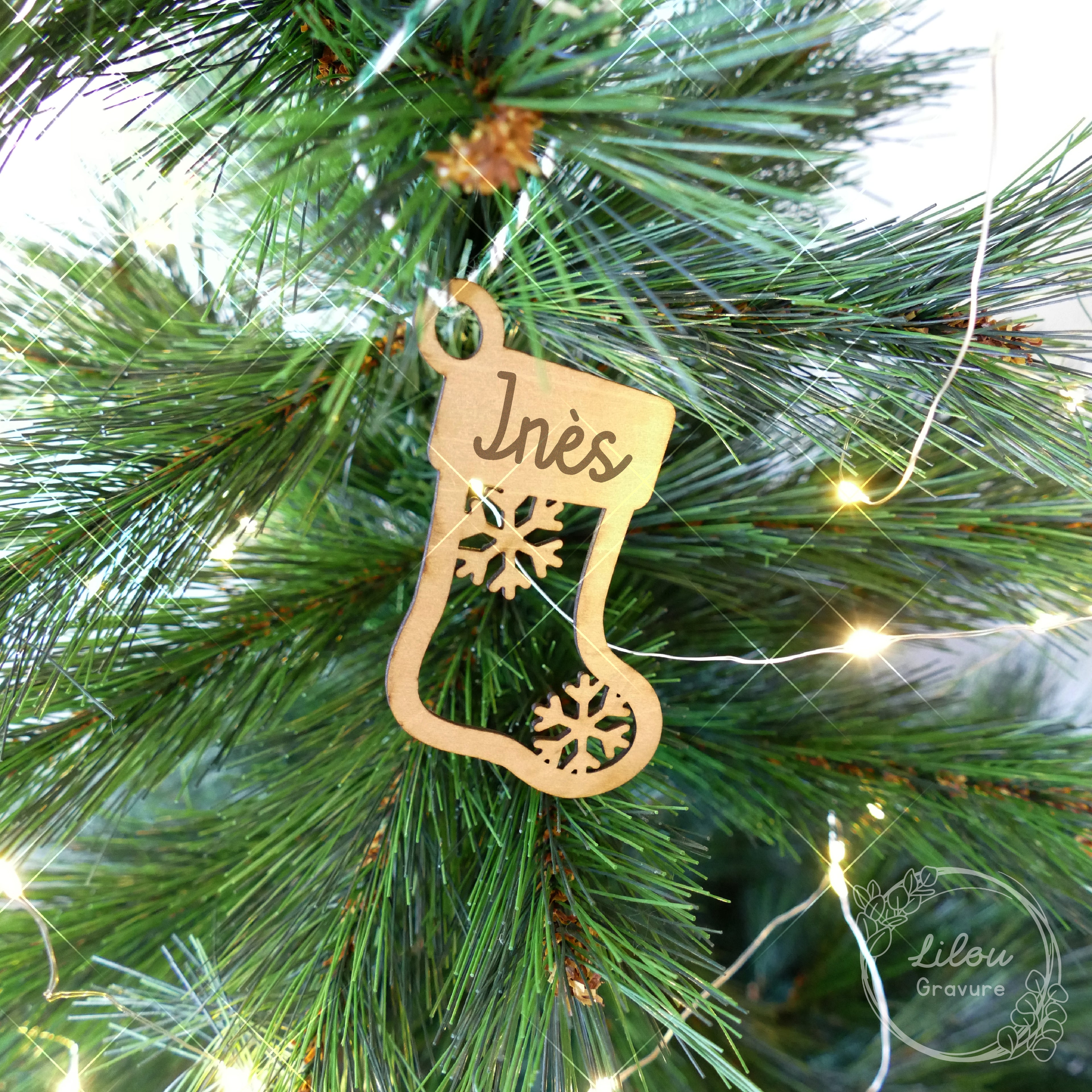 chaussette de Noël personnalisée en bois – prénom gravé – fait main