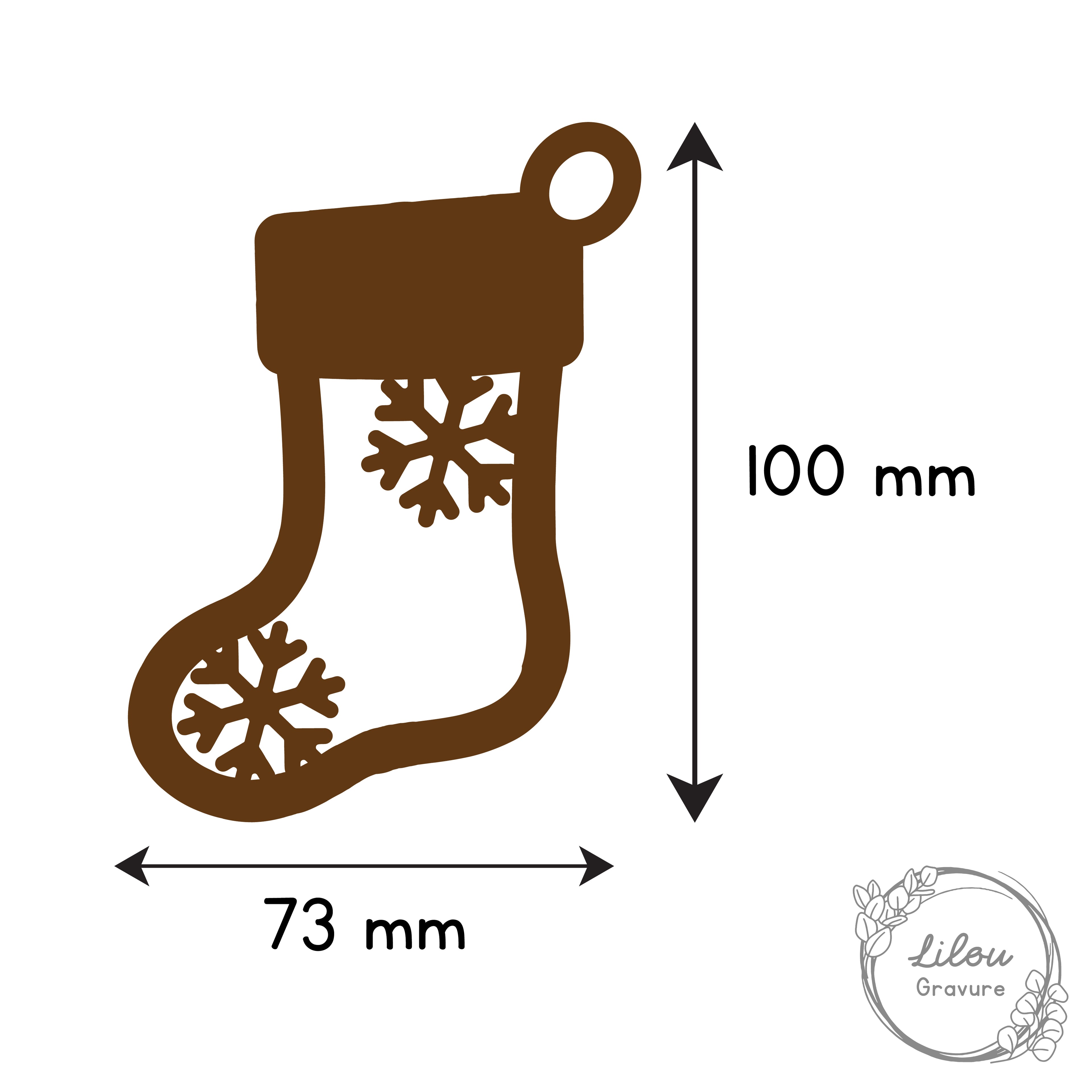 dimensions chaussette de Noël en bois – produit découpé laser