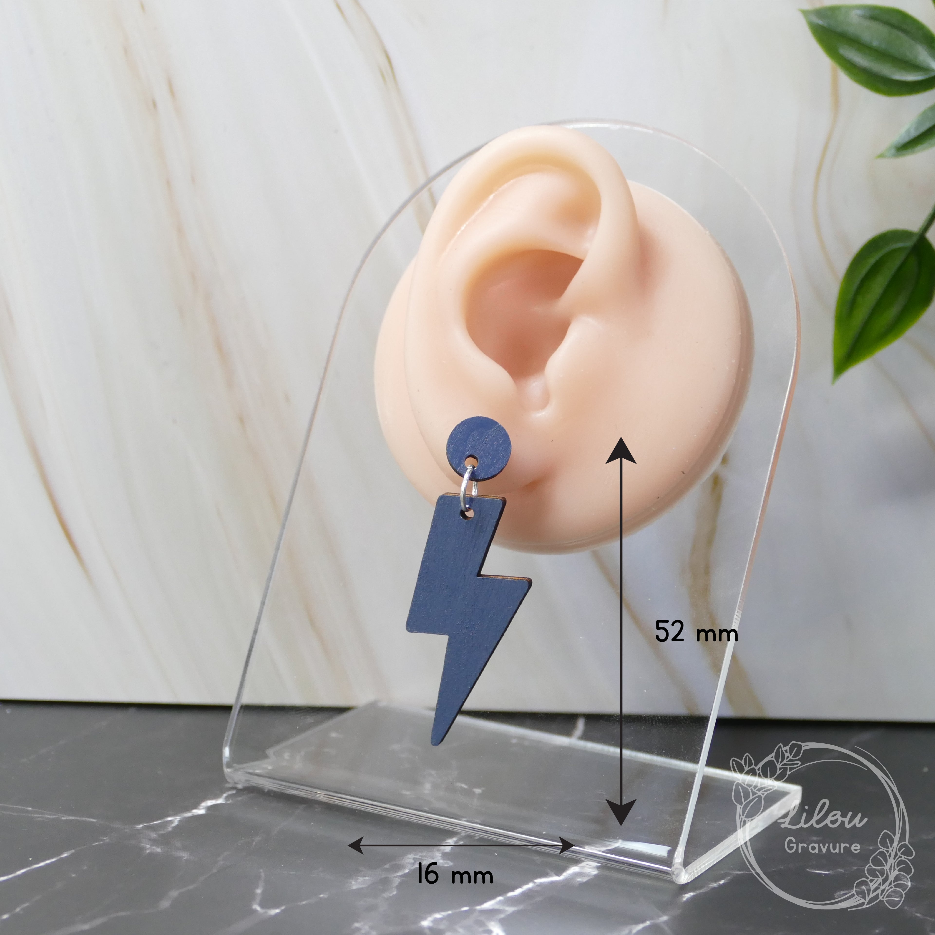 dimensions boucle d’oreille pendante éclair – bois découpé laser