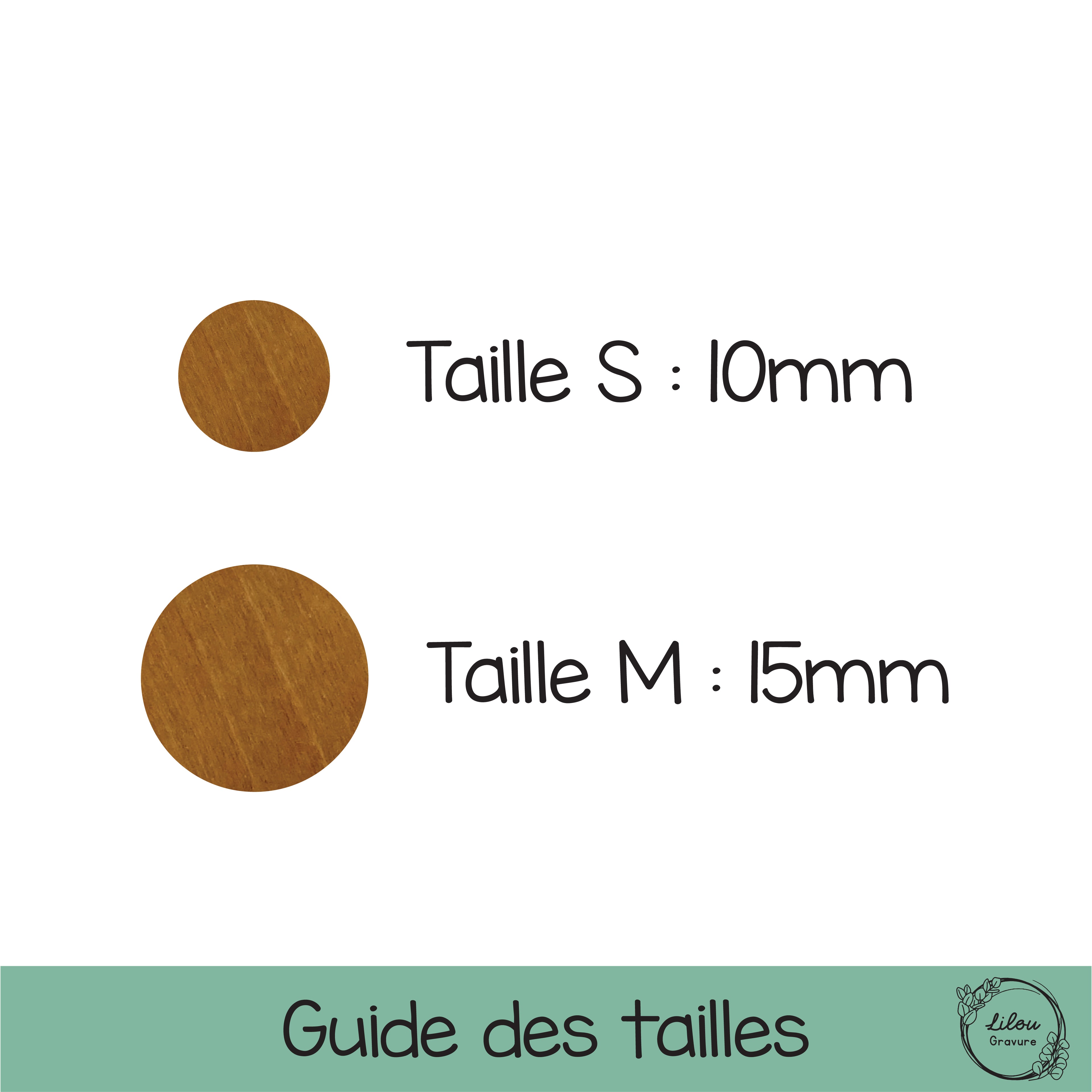 Guide des tailles des boucles d’oreilles Eden en bois gravé, tailles S et M